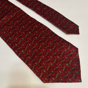 J. Garcia Vibrant Red and Green Patterned silk Christmas Tie 58 x 4